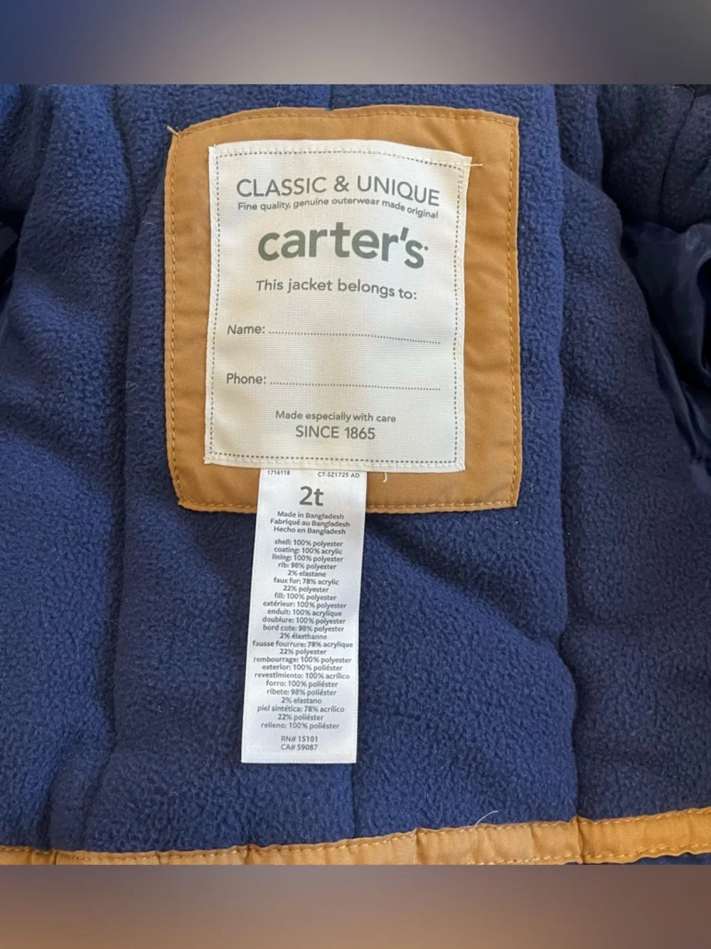 Toddler Boys Carters Faux Fur Trim Hood Khaki Parka Coat ~ Size 2T